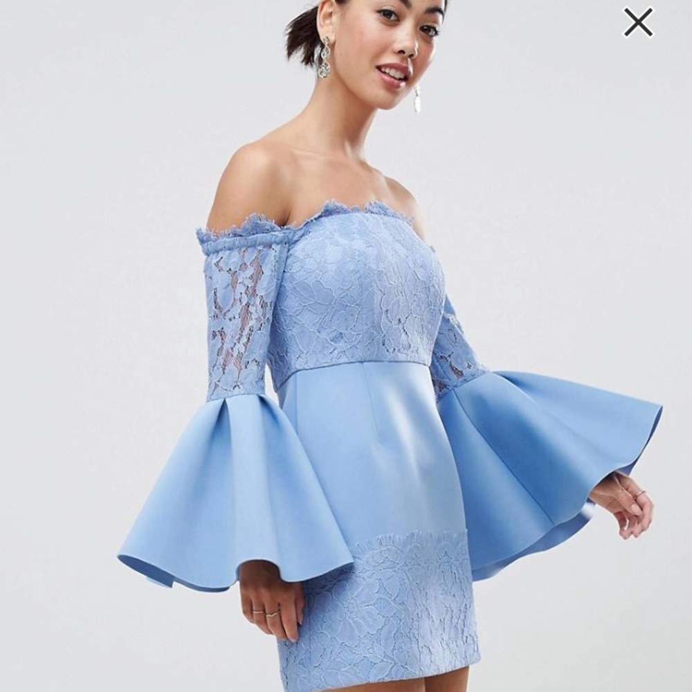 ASOS lace bell sleeve blue dress